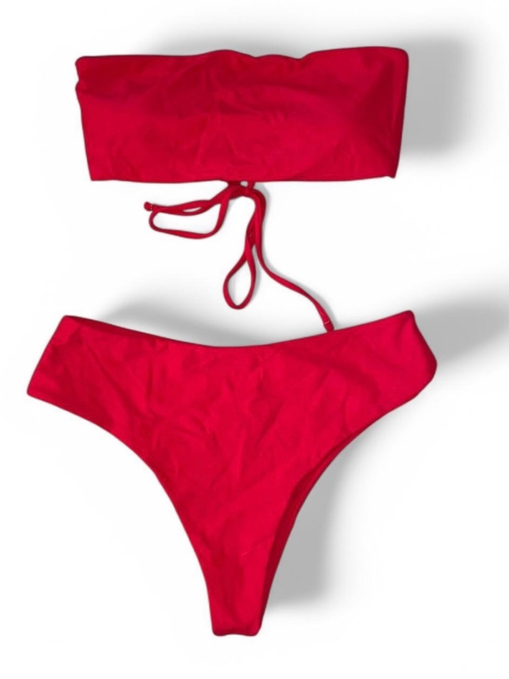 Red Strapless Bandeau & High-Cut Bottoms